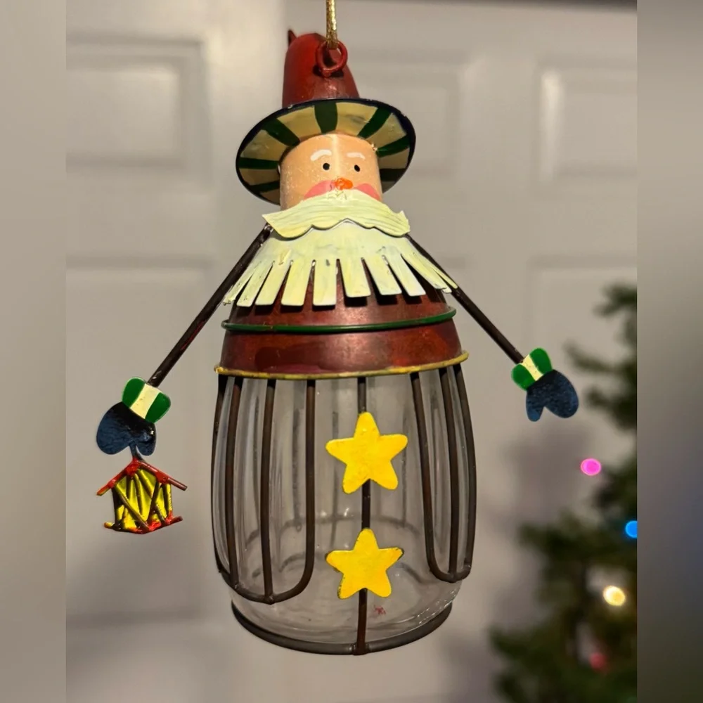 Rustic Metal Glass Santa Ornament Figurine NWT Vintage Target 2001